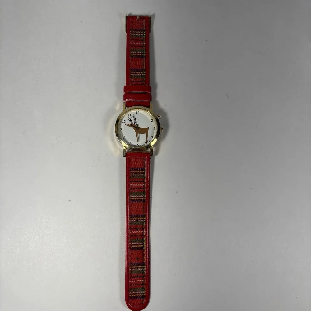 japan movt quartz Reindeer Christmas  Wristwatch Women's Plays Jingle Bells